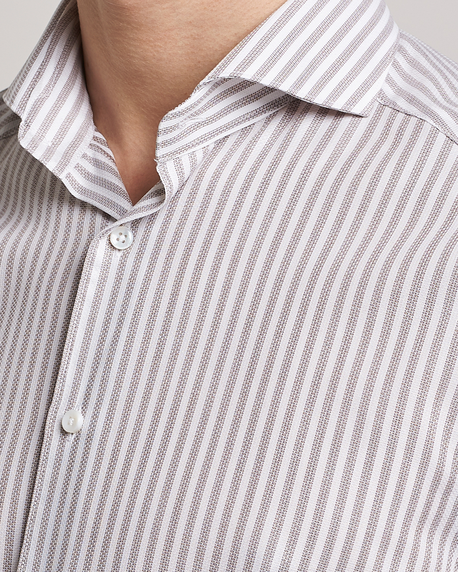 Homme | Chemises | Stenströms | Slimline Cut Away Structure Striped Shirt Brown