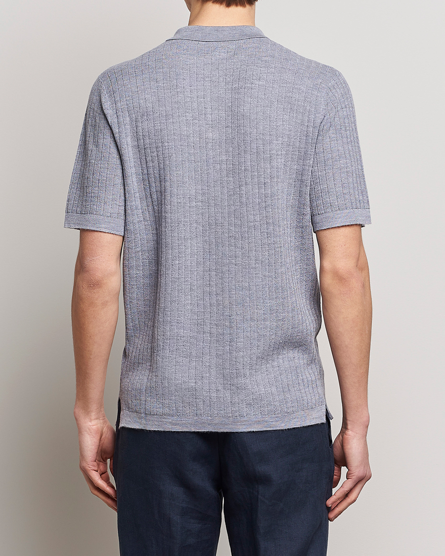 Homme | Polos | Stenströms | Merino/Lyocell Ribbed Buttoned Polo Shirt Grey