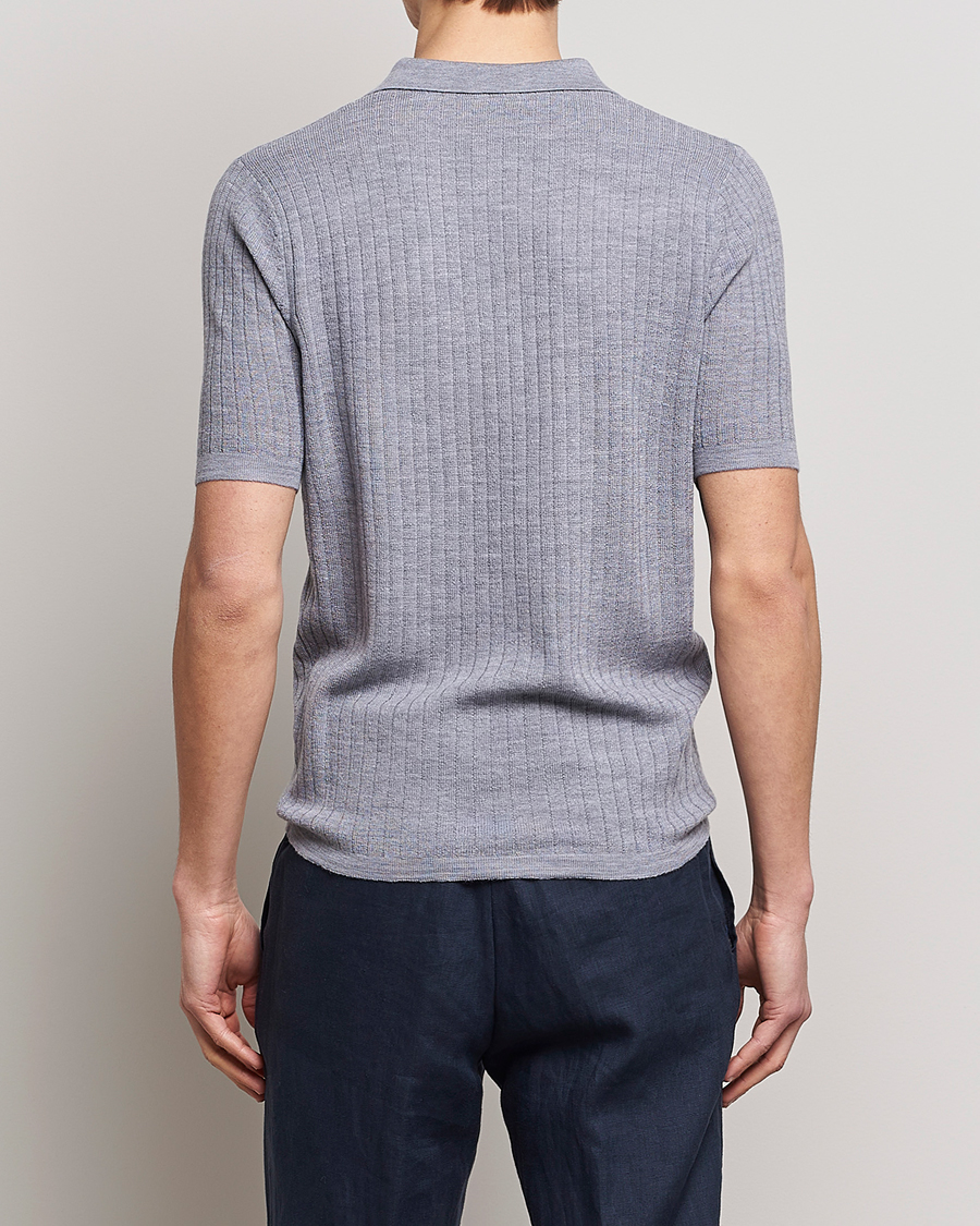 Homme | Polos | Stenströms | Merino/Lyocell Ribbed Open Collar Polo Grey