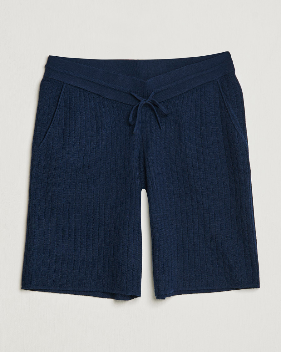 Homme | Shorts | Stenströms | Merino/Lyocell Ribbed Shorts Navy