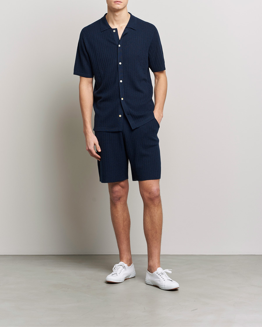 Homme | Shorts | Stenströms | Merino/Lyocell Ribbed Shorts Navy