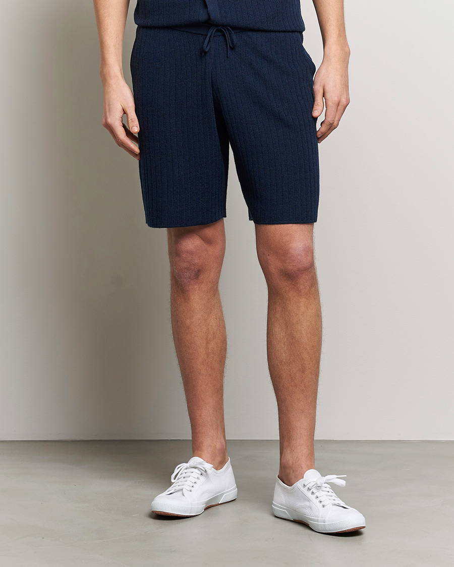 Homme | Shorts | Stenströms | Merino/Lyocell Ribbed Shorts Navy