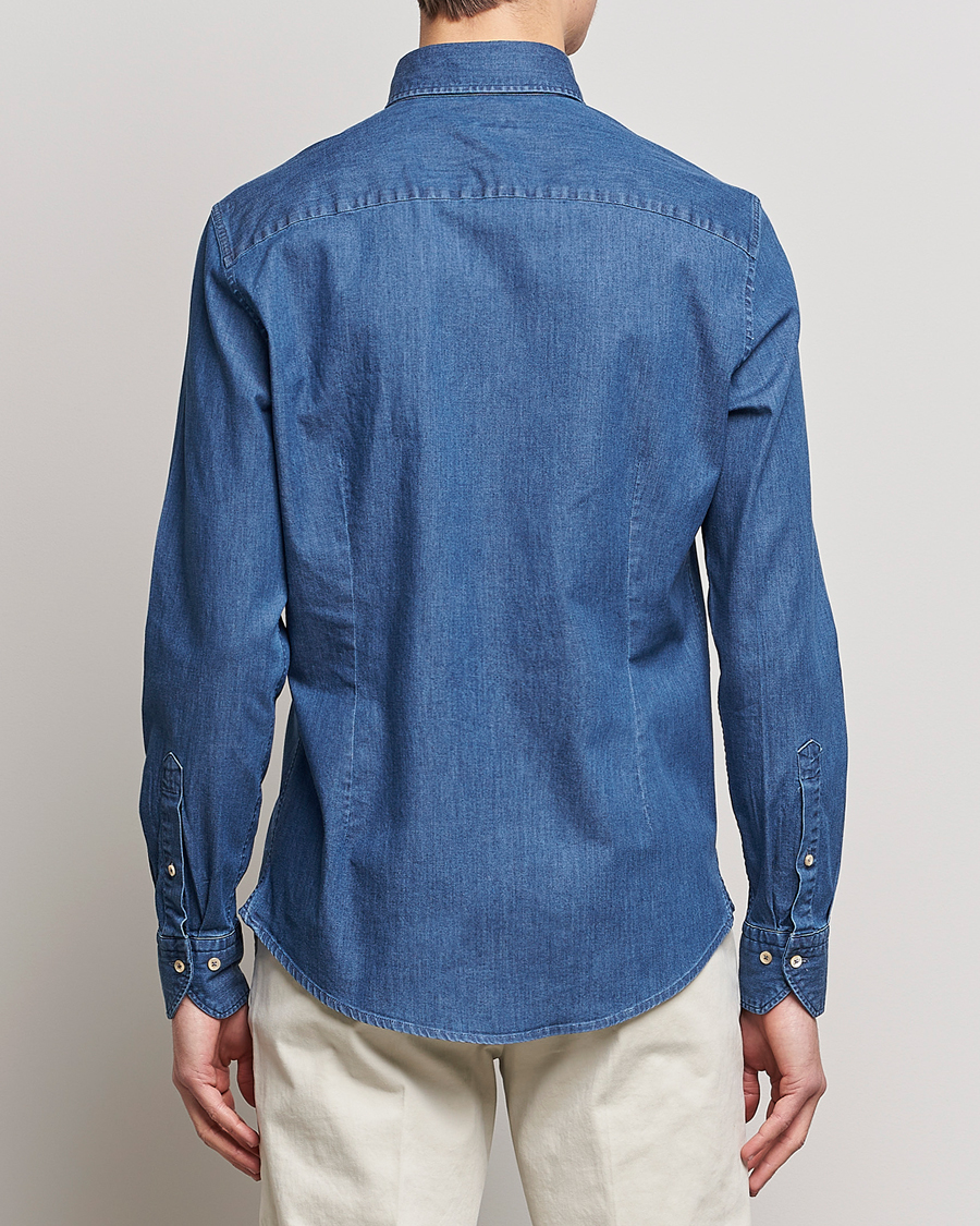 Homme | Chemises | Stenströms | Slimline Button Down Garment Washed Shirt Mid Blue Denim