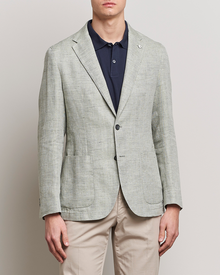 Homme | Blazers | L.B.M. 1911 | Jack Regular Fit Herringbone Linen Blazer Pistachio