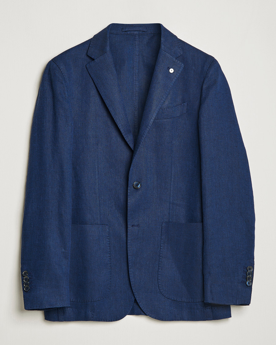 Homme | Blazers | L.B.M. 1911 | Jack Regular Fit Herringbone Linen Blazer Navy
