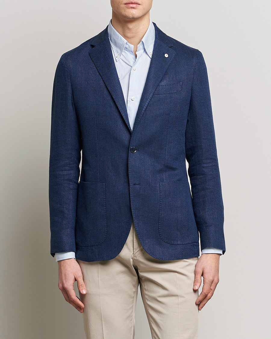 Homme | Blazers | L.B.M. 1911 | Jack Regular Fit Herringbone Linen Blazer Navy