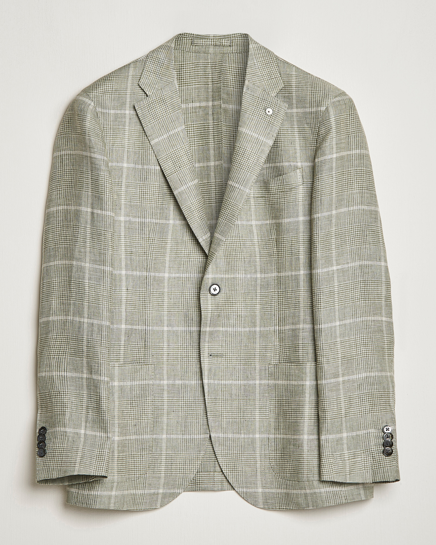 Homme | Blazers | L.B.M. 1911 | Jack Regular Fit Prince of Wales Linen Blazer Green