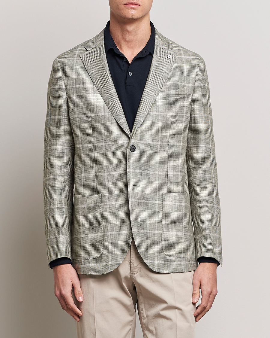 Homme | Blazers | L.B.M. 1911 | Jack Regular Fit Prince of Wales Linen Blazer Green