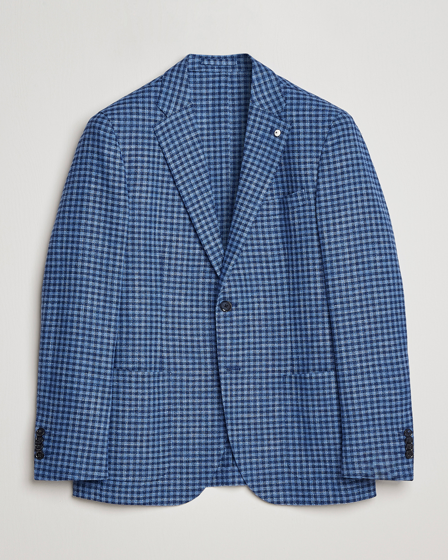 Homme | Blazers | L.B.M. 1911 | Jack Regular Fit Checked Virgin Wool/Linen Blazer Blue