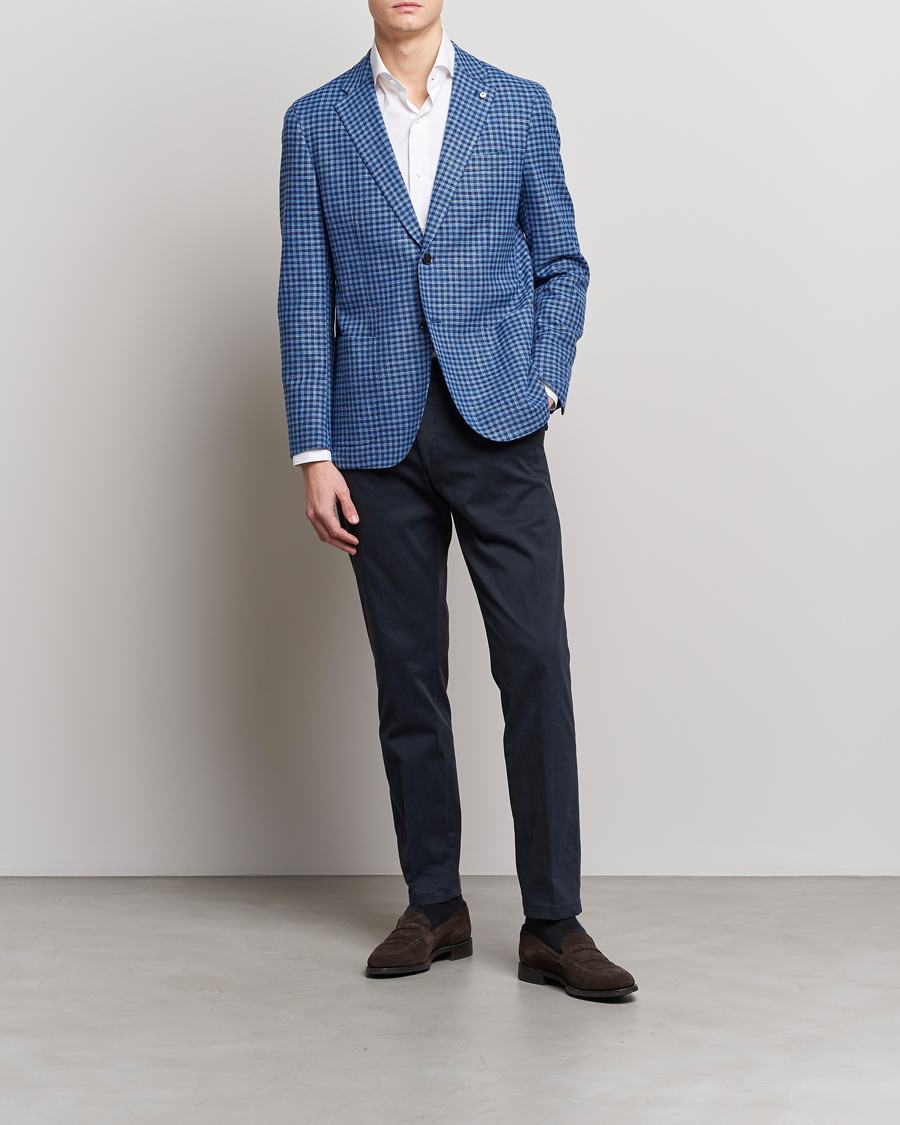 Homme | Blazers | L.B.M. 1911 | Jack Regular Fit Checked Virgin Wool/Linen Blazer Blue