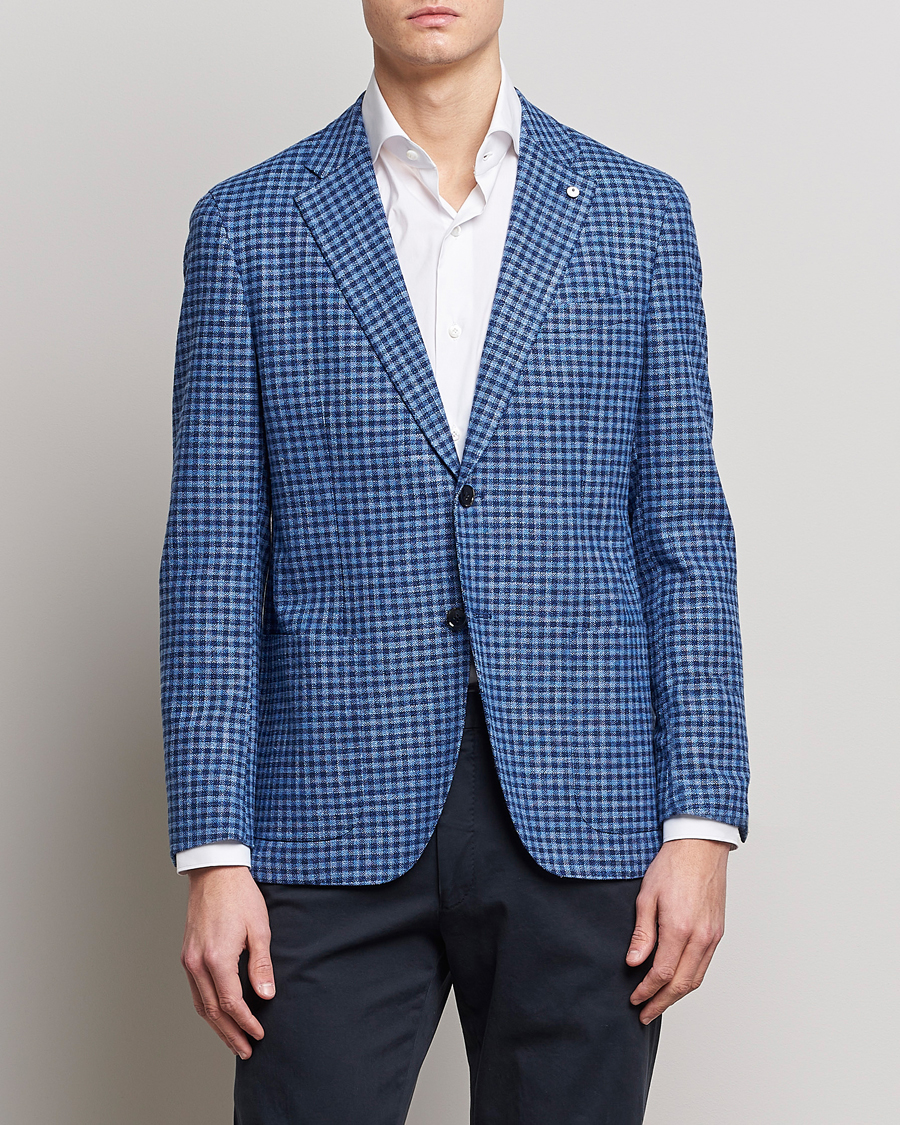 Homme | Blazers | L.B.M. 1911 | Jack Regular Fit Checked Virgin Wool/Linen Blazer Blue