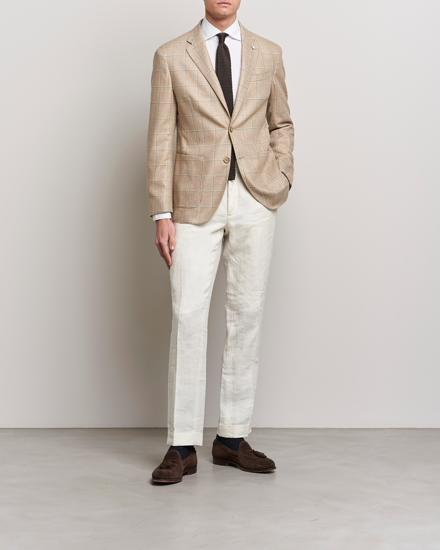 Homme | Blazers | L.B.M. 1911 | Jack Regular Fit Windowpane Wool/Silk Blazer Olive