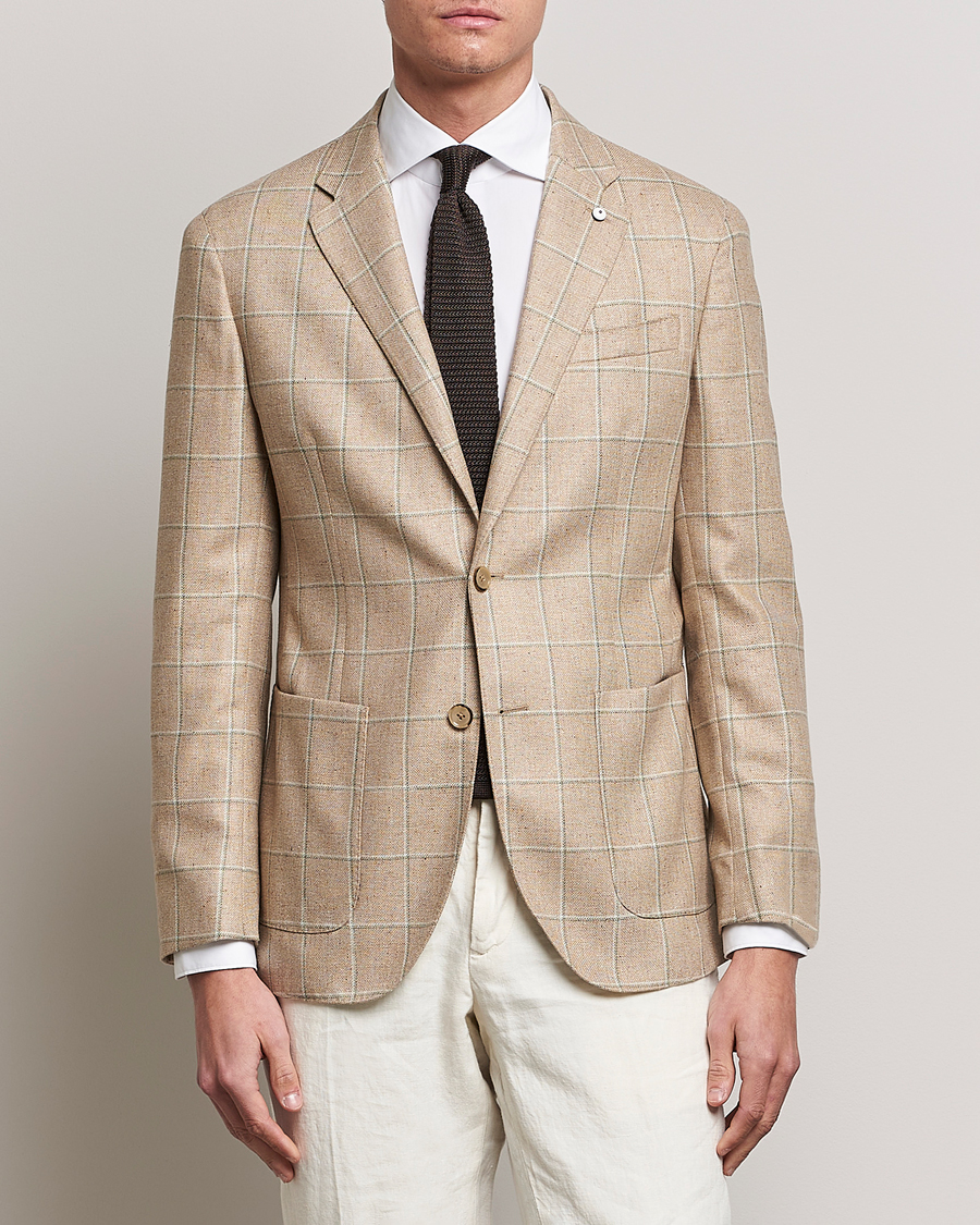 Homme | Blazers | L.B.M. 1911 | Jack Regular Fit Windowpane Wool/Silk Blazer Olive