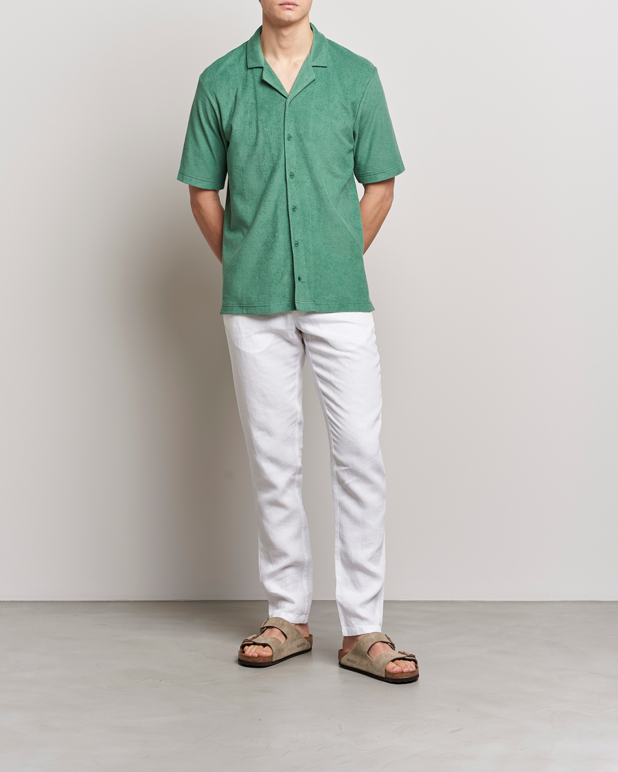 Homme | Chemises | Sunspel | Towelling Camp Collar Shirt Thyme Green