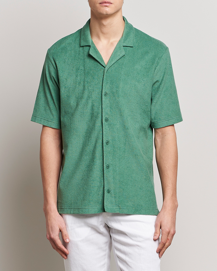 Homme | Chemises À Manches Courtes | Sunspel | Towelling Camp Collar Shirt Thyme Green