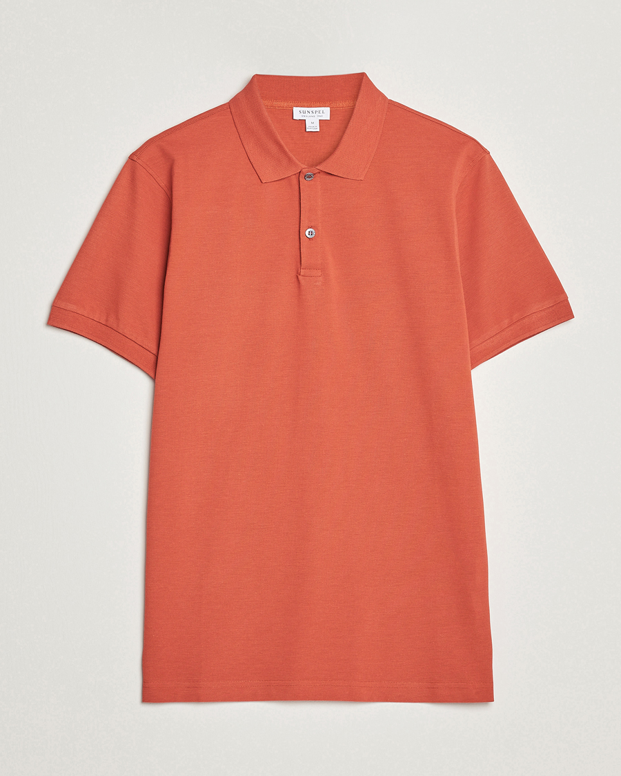 Homme | Polos | Sunspel | Short Sleeve Pique Polo Burnt Sienna