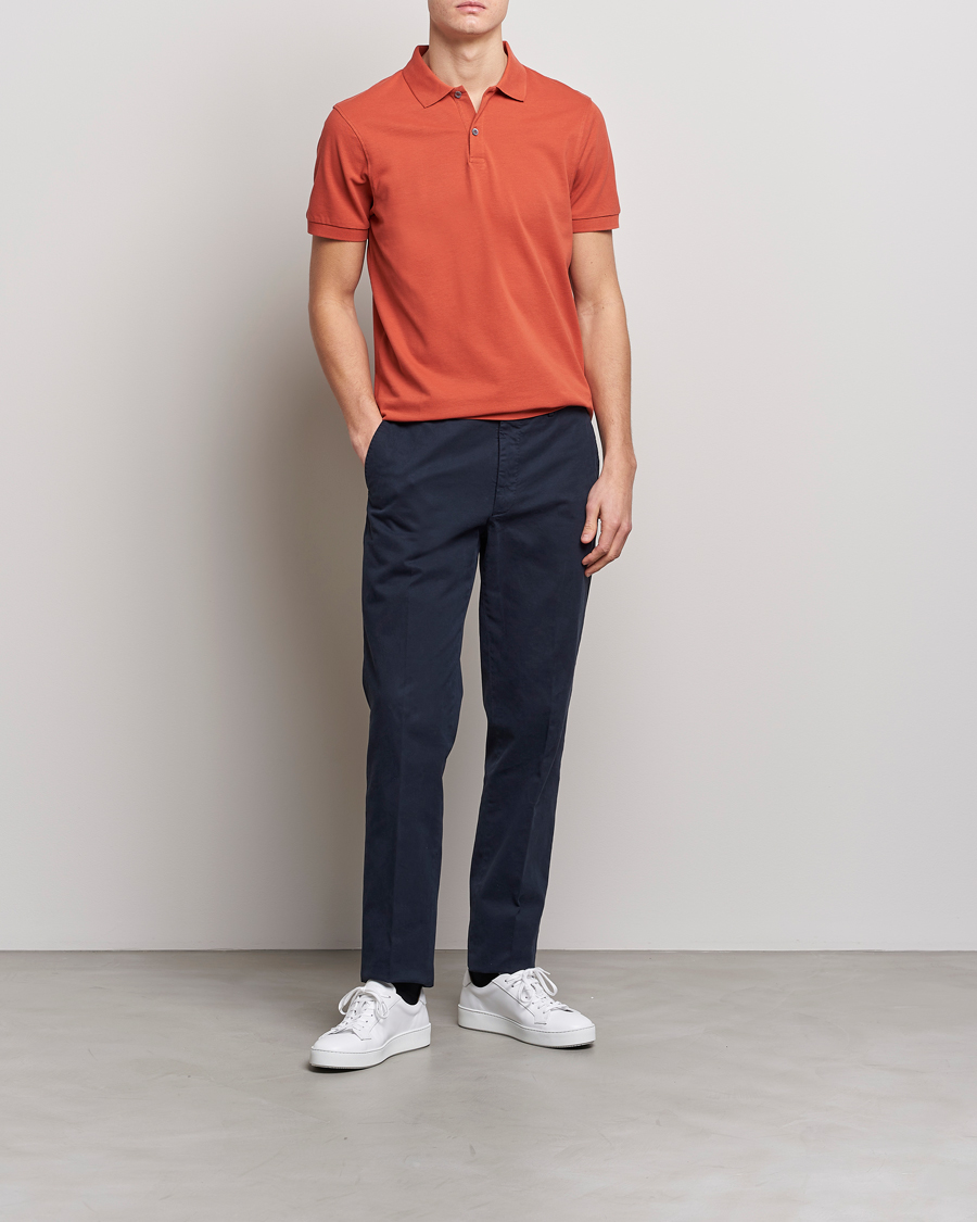 Homme | Polos | Sunspel | Short Sleeve Pique Polo Burnt Sienna