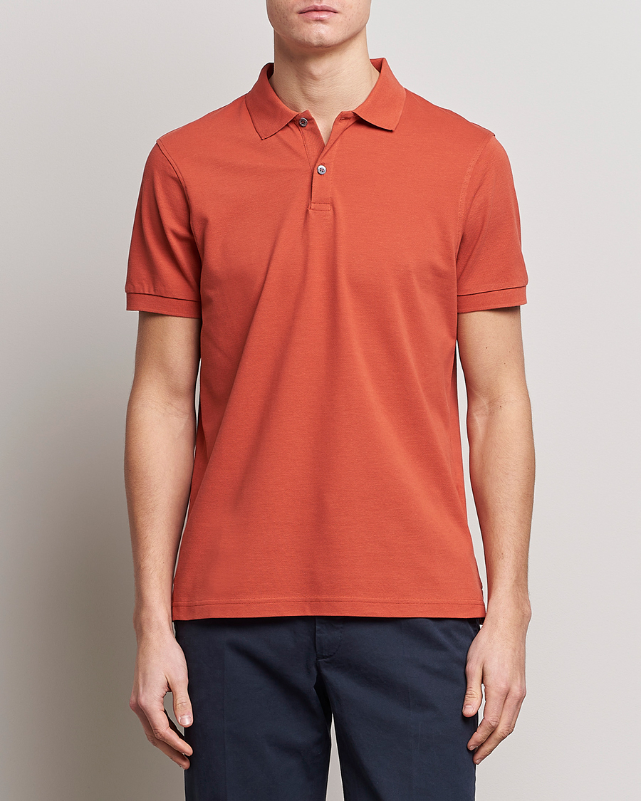 Homme | Polos | Sunspel | Short Sleeve Pique Polo Burnt Sienna