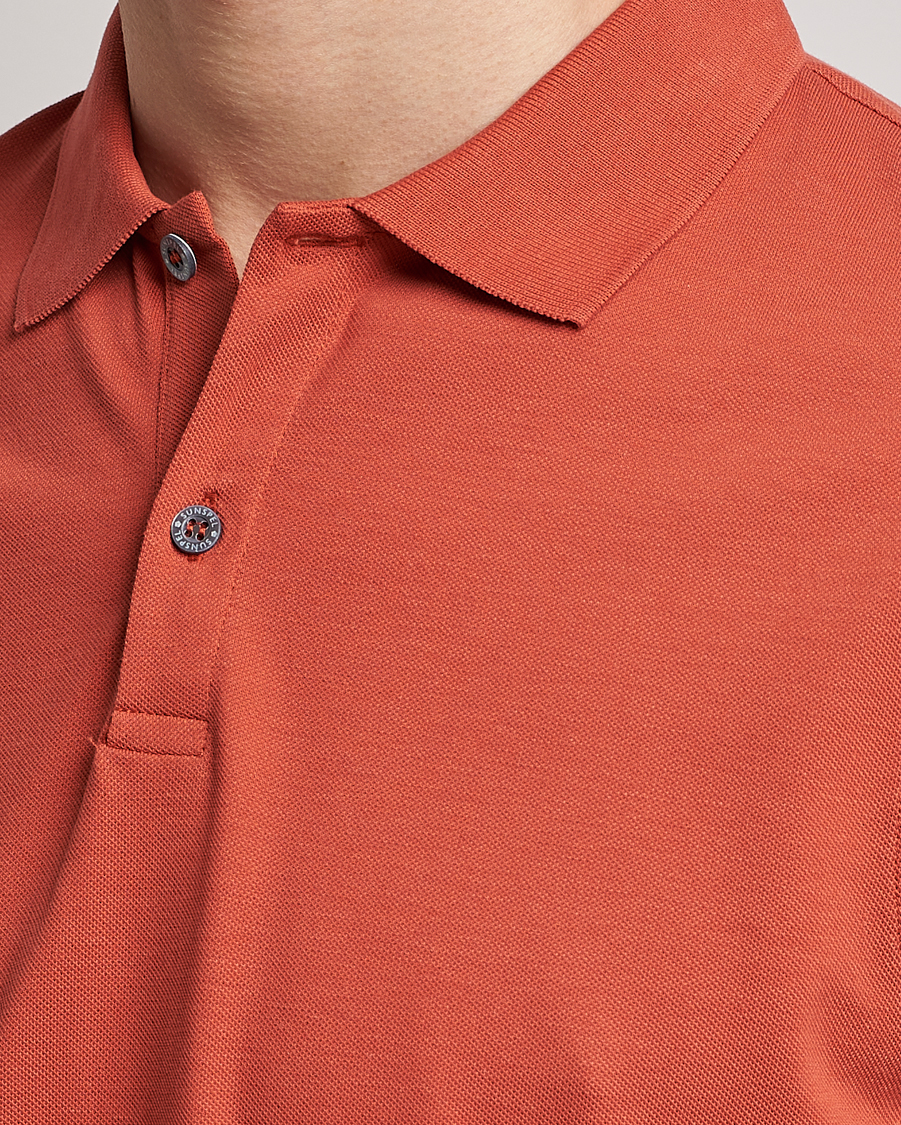 Homme | Polos | Sunspel | Short Sleeve Pique Polo Burnt Sienna