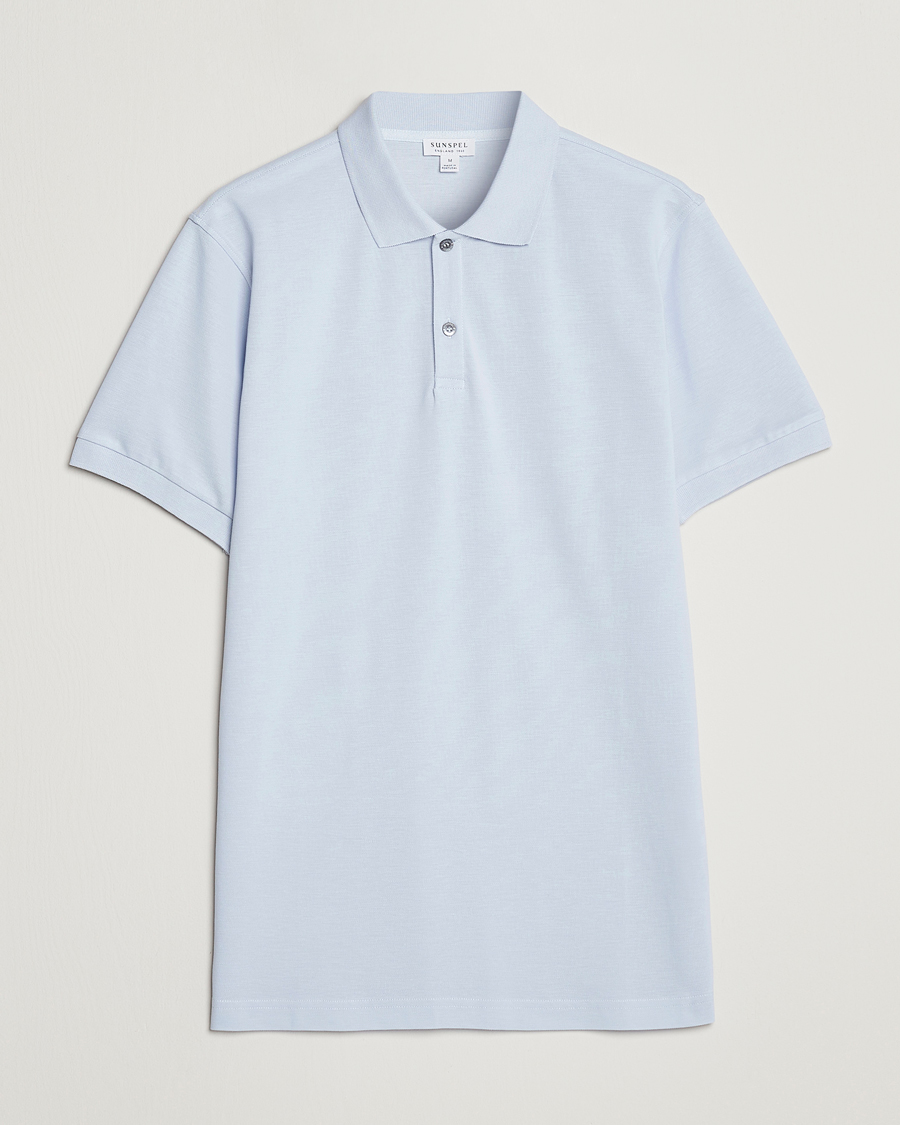Homme | Polos | Sunspel | Short Sleeve Pique Polo Pastel Blue
