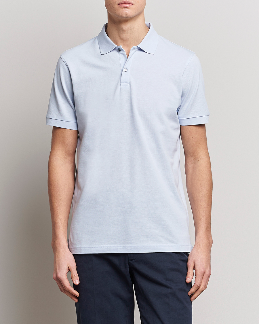 Homme | Polos | Sunspel | Short Sleeve Pique Polo Pastel Blue