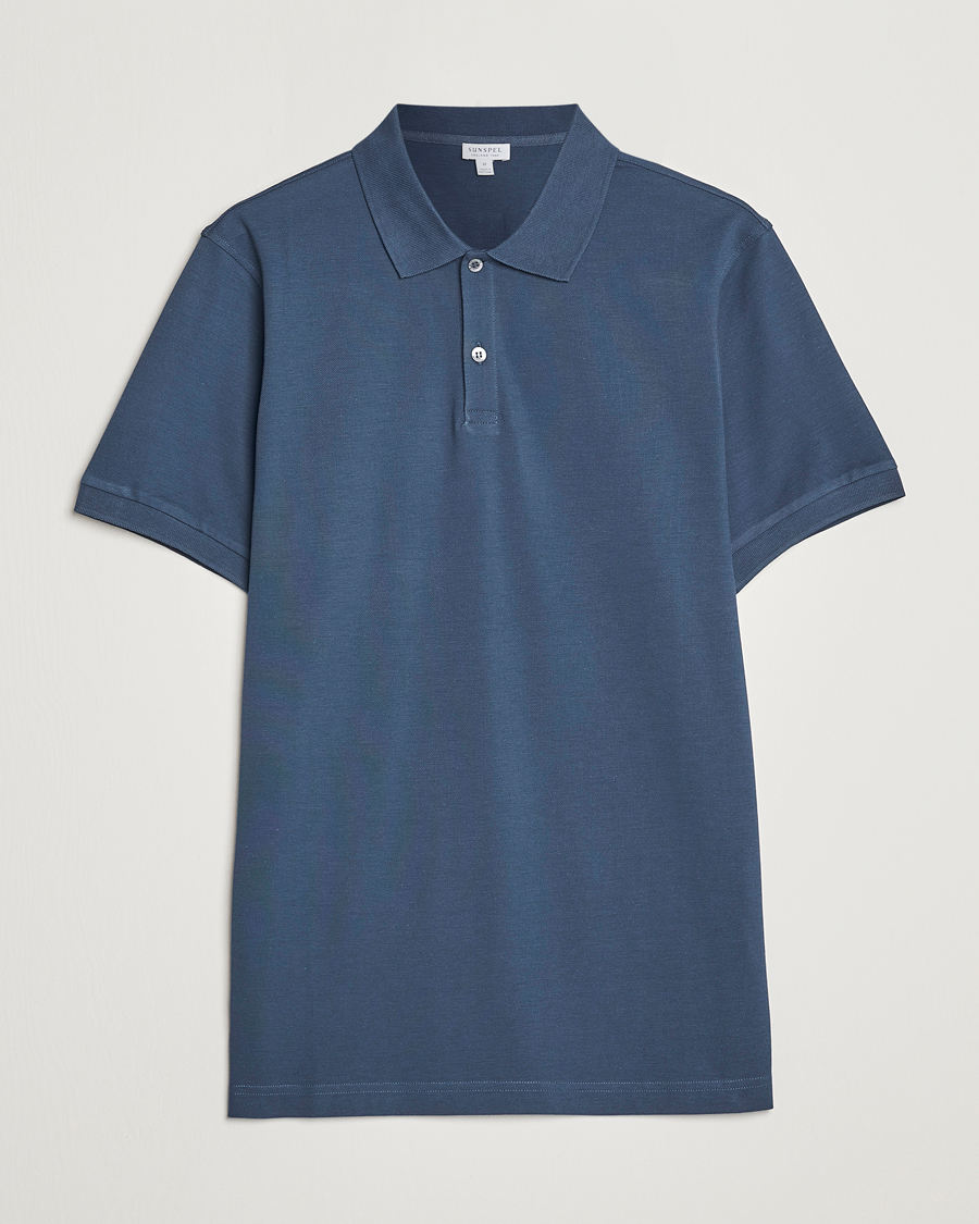 Homme | Polos | Sunspel | Short Sleeve Pique Polo Shale Blue