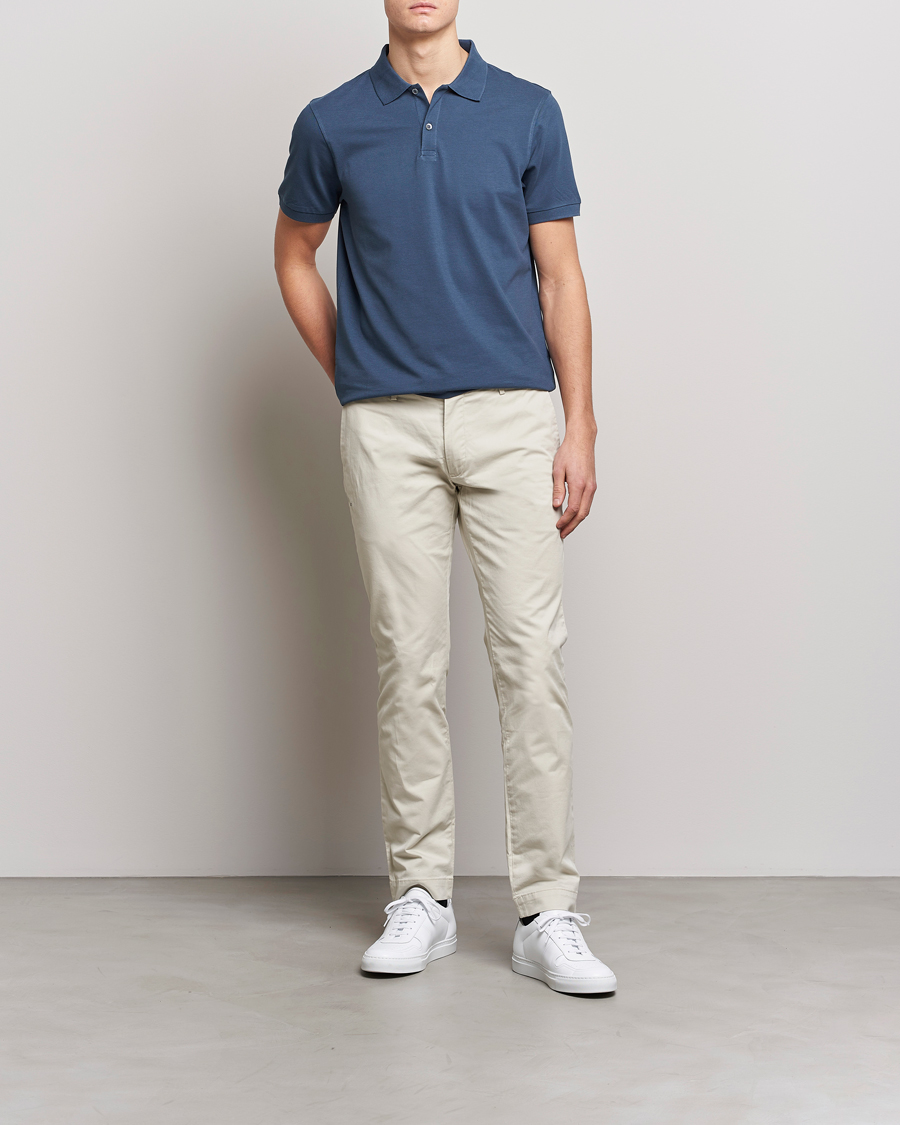 Homme | Polos | Sunspel | Short Sleeve Pique Polo Shale Blue