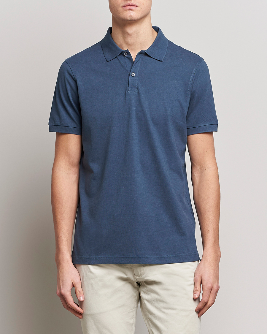 Homme | Polos | Sunspel | Short Sleeve Pique Polo Shale Blue