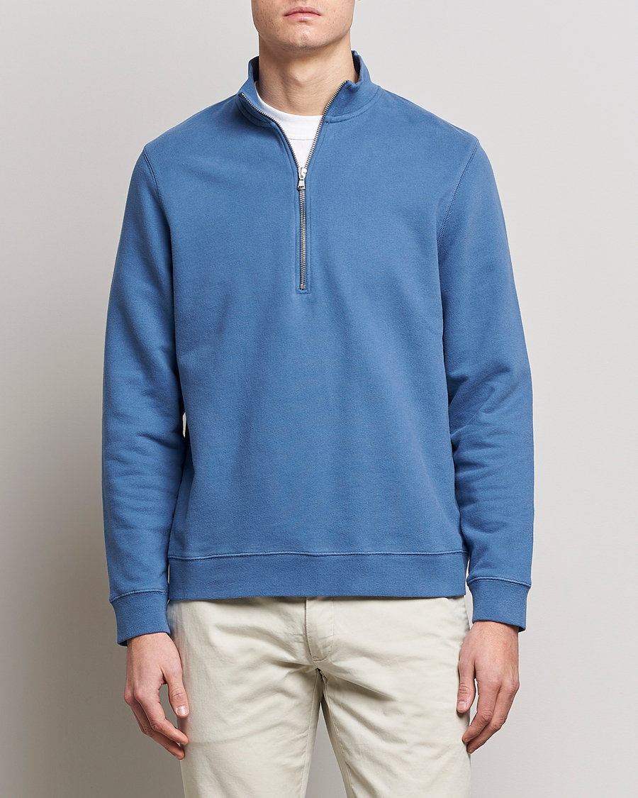 Homme | Pulls Et Tricots | Sunspel | Loopback Half Zip Sweatshirt Blue Stone