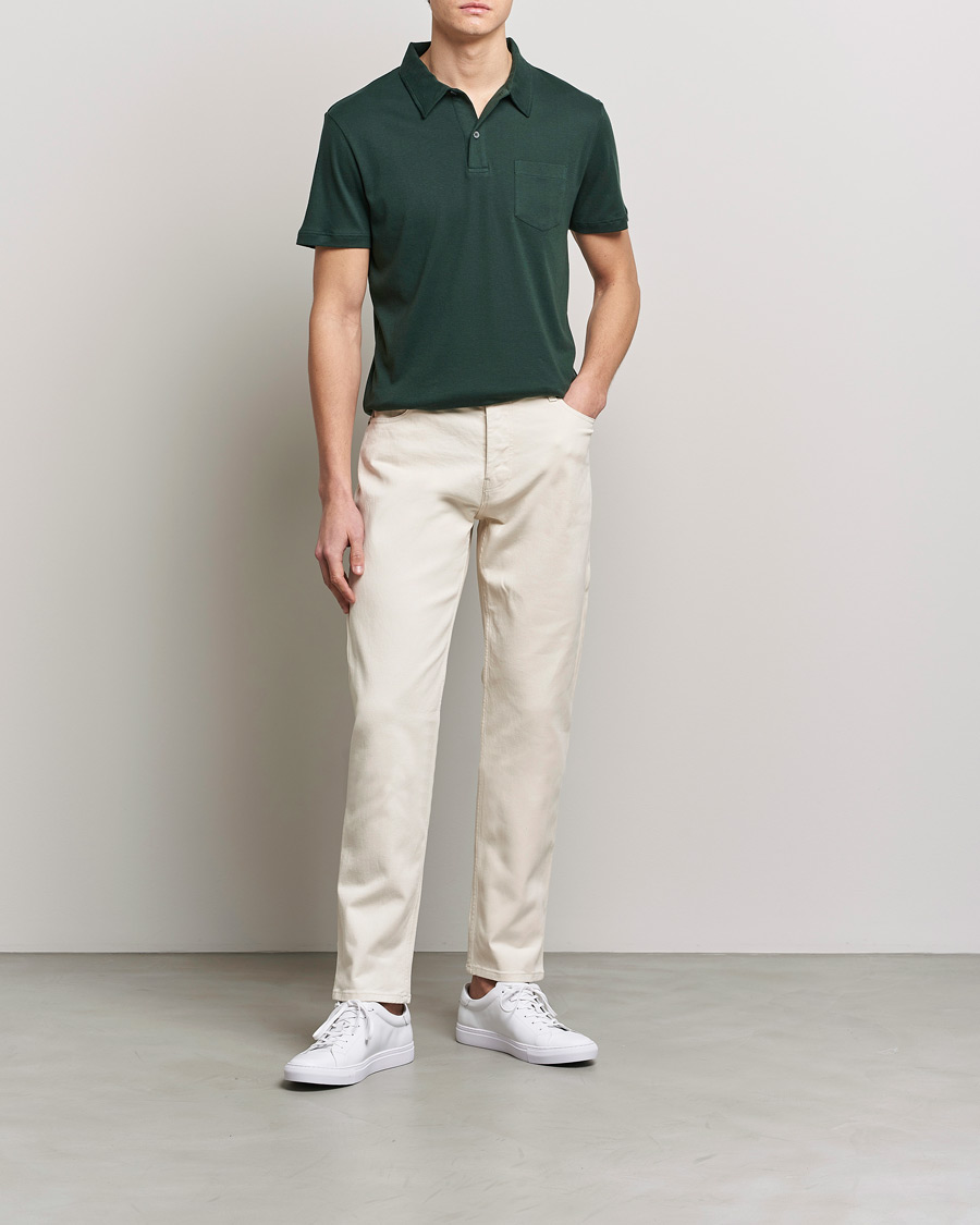 Homme | Polos | Sunspel | Sea Island Jersey Riviera Polo Seaweed