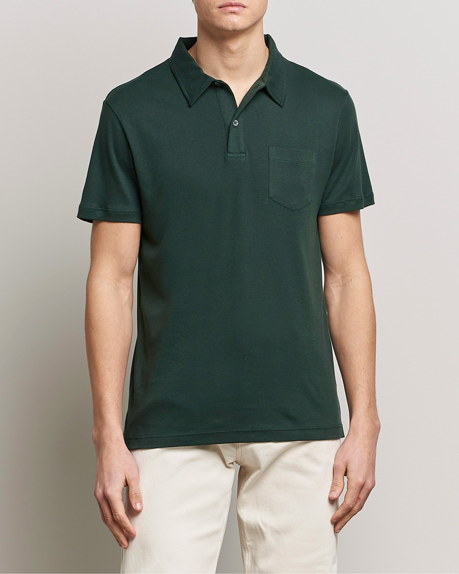 Homme | Polos | Sunspel | Sea Island Jersey Riviera Polo Seaweed