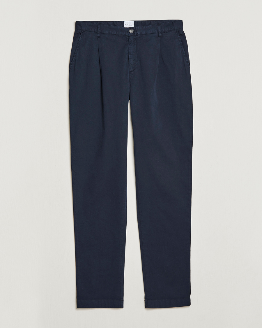 Homme | Pantalons | Sunspel | Pleated Stretch Cotton Twill Chino Navy