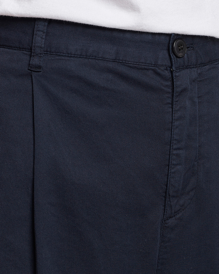 Homme | Pantalons | Sunspel | Pleated Stretch Cotton Twill Chino Navy