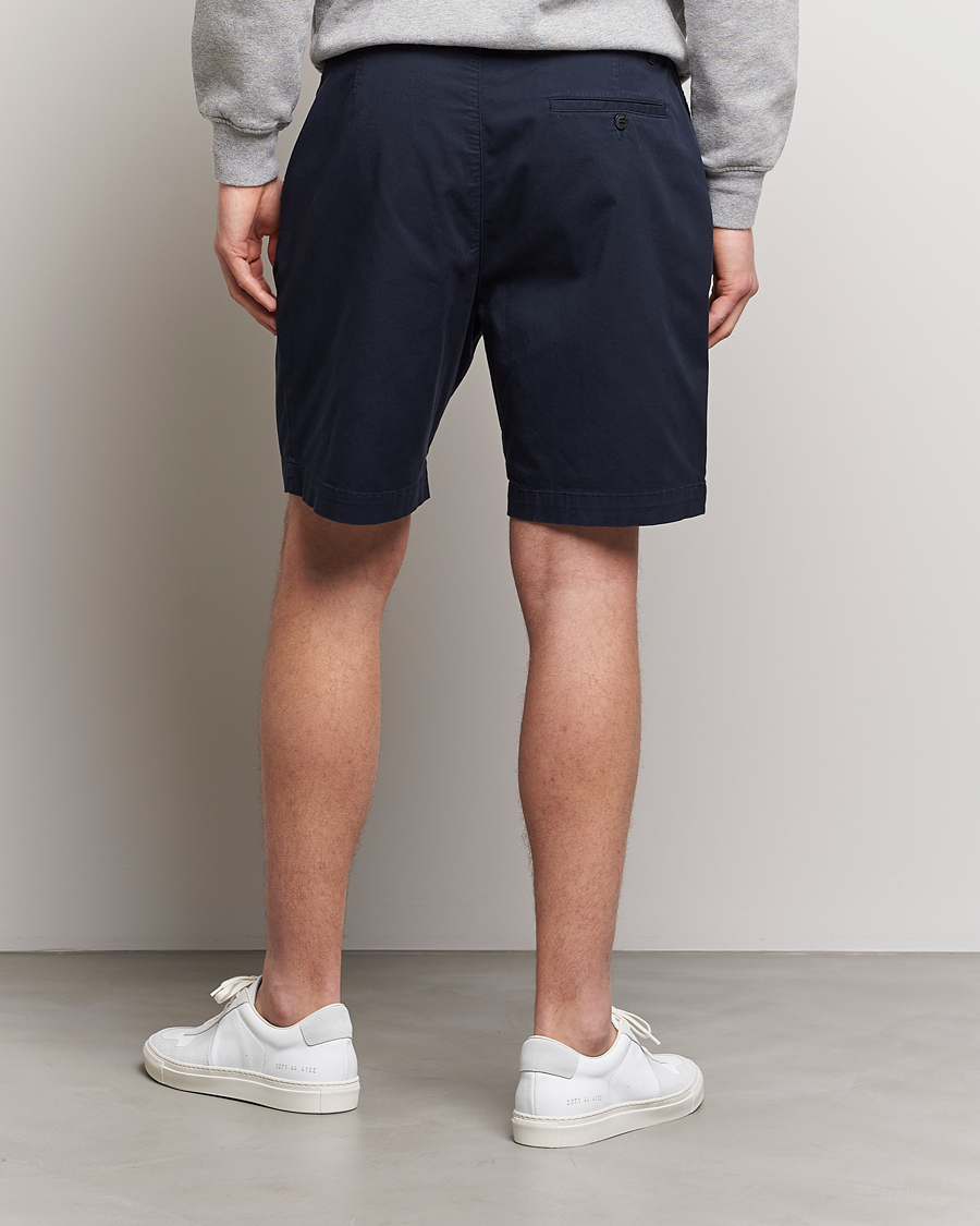 Homme | Shorts | Sunspel | Pleated Stretch Cotton Twill Shorts Navy