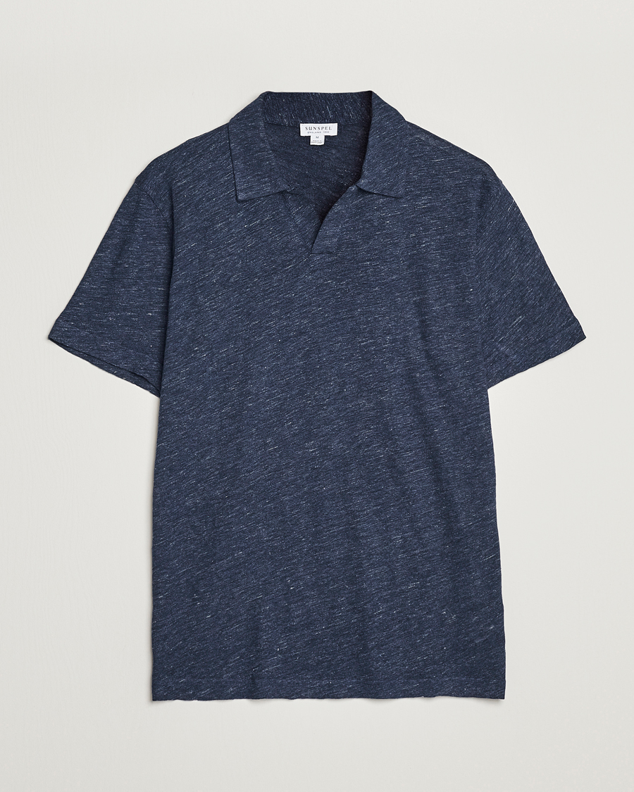 Homme | Polos | Sunspel | Linen Polo Shirt Navy Melange