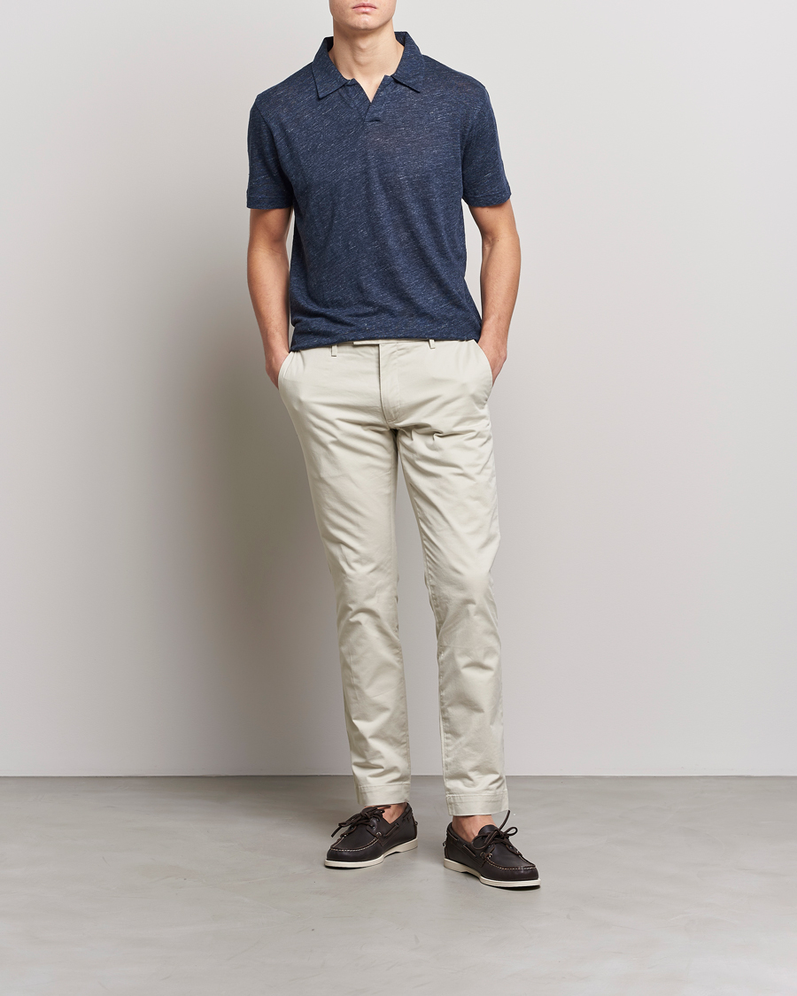 Homme | Polos | Sunspel | Linen Polo Shirt Navy Melange