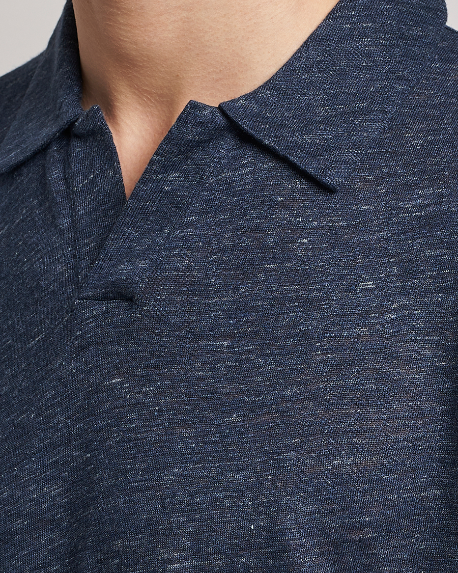 Homme | Polos | Sunspel | Linen Polo Shirt Navy Melange