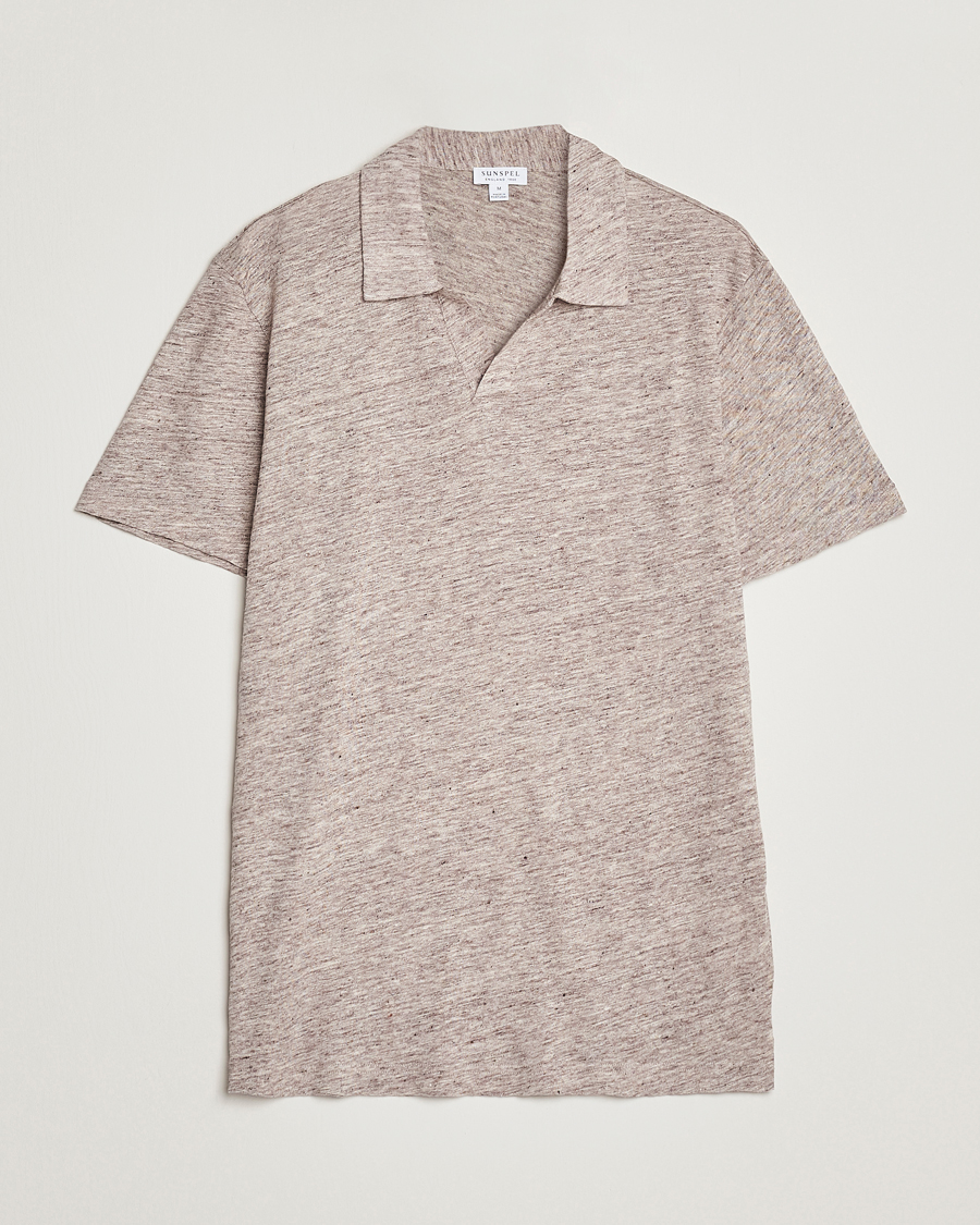 Homme | Polos | Sunspel | Linen Polo Shirt Oatmeal Melange