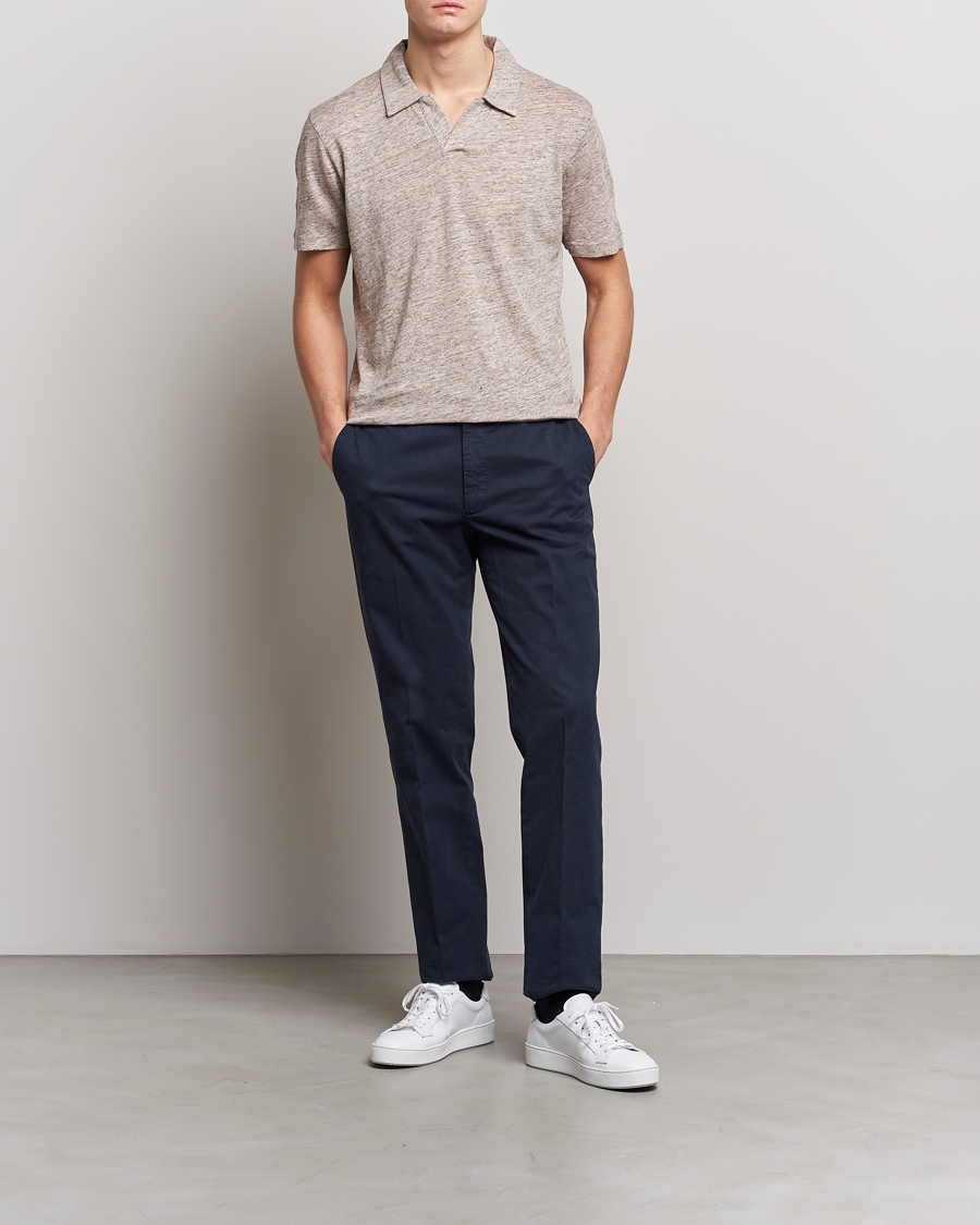 Homme | Polos | Sunspel | Linen Polo Shirt Oatmeal Melange