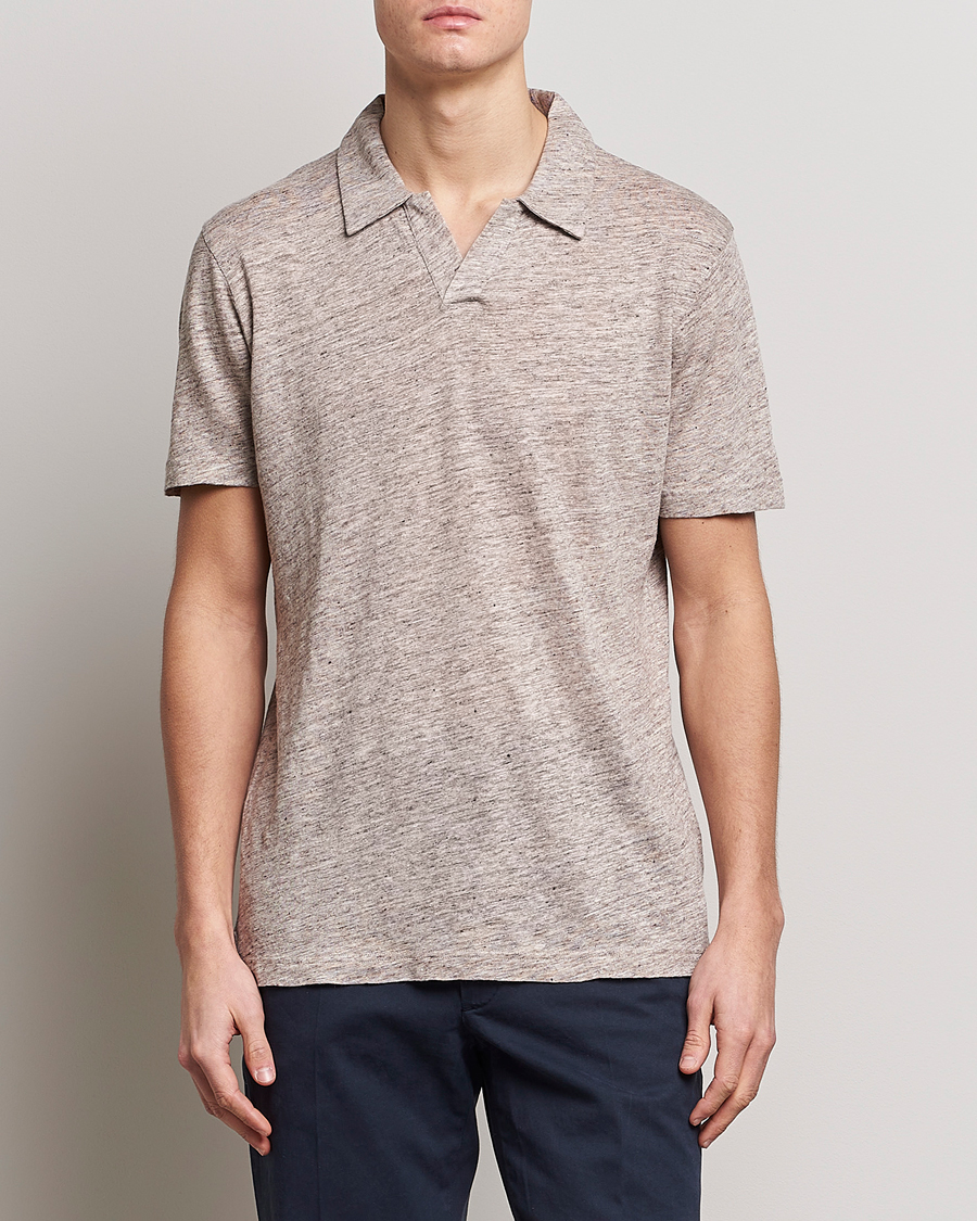 Homme | Polos | Sunspel | Linen Polo Shirt Oatmeal Melange