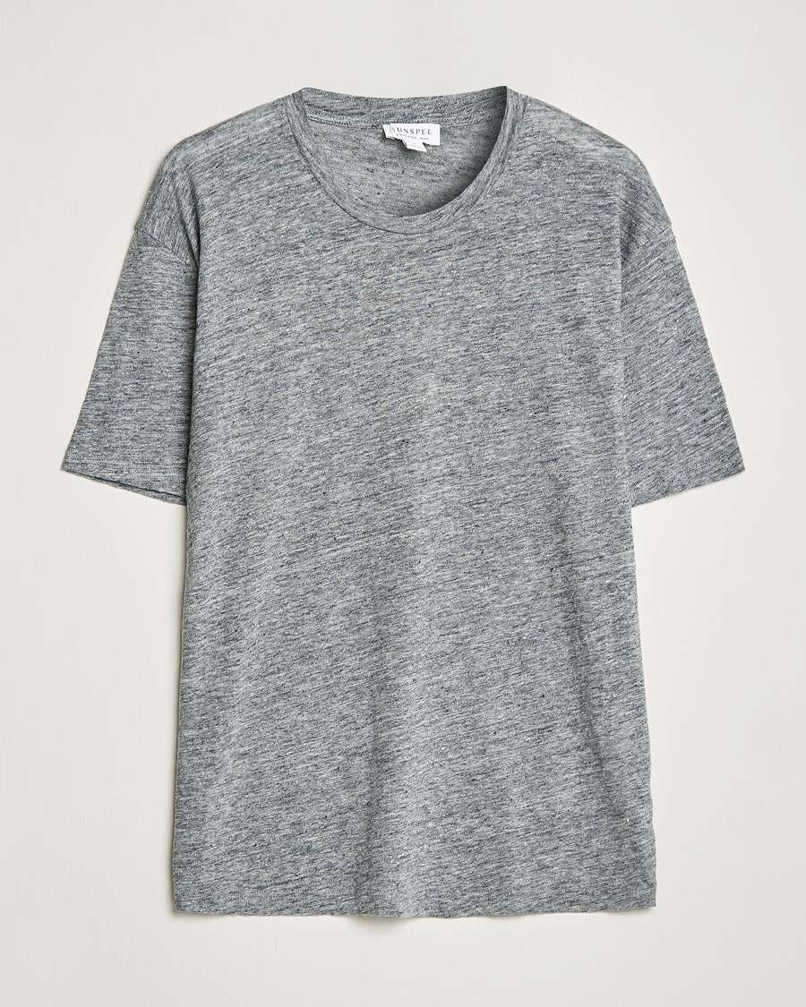 Homme | T-shirts | Sunspel | Linen T-Shirt Mid Grey Melange