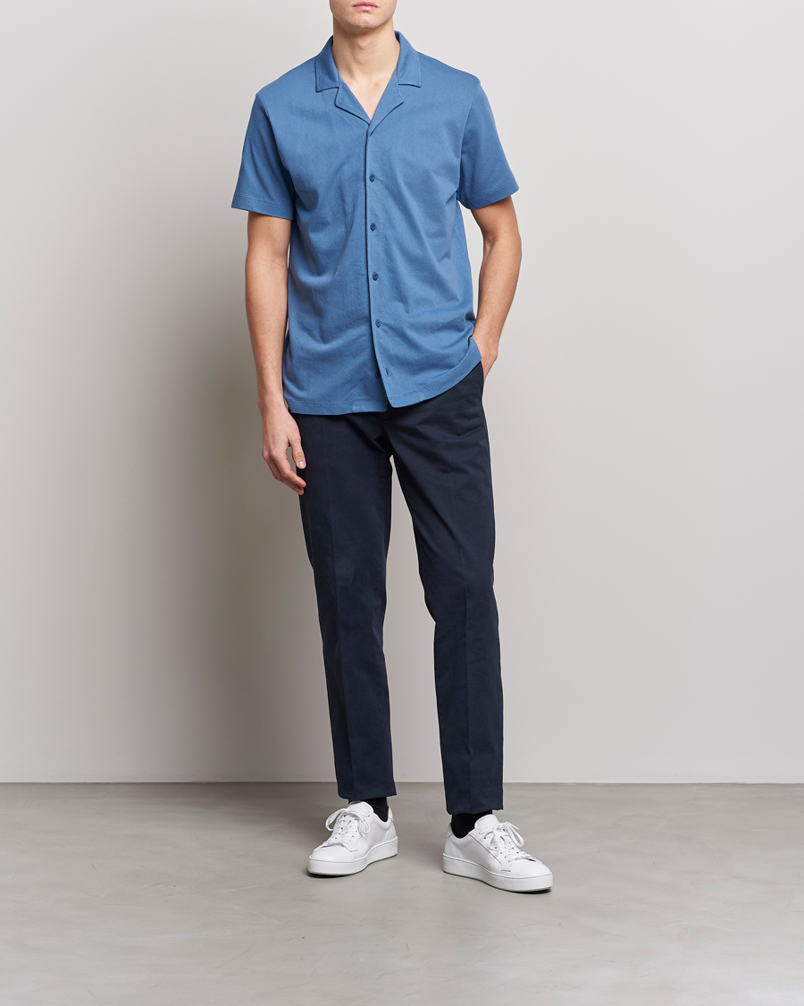 Homme | Polos | Sunspel | Riviera Resort Shirt Blue Stone