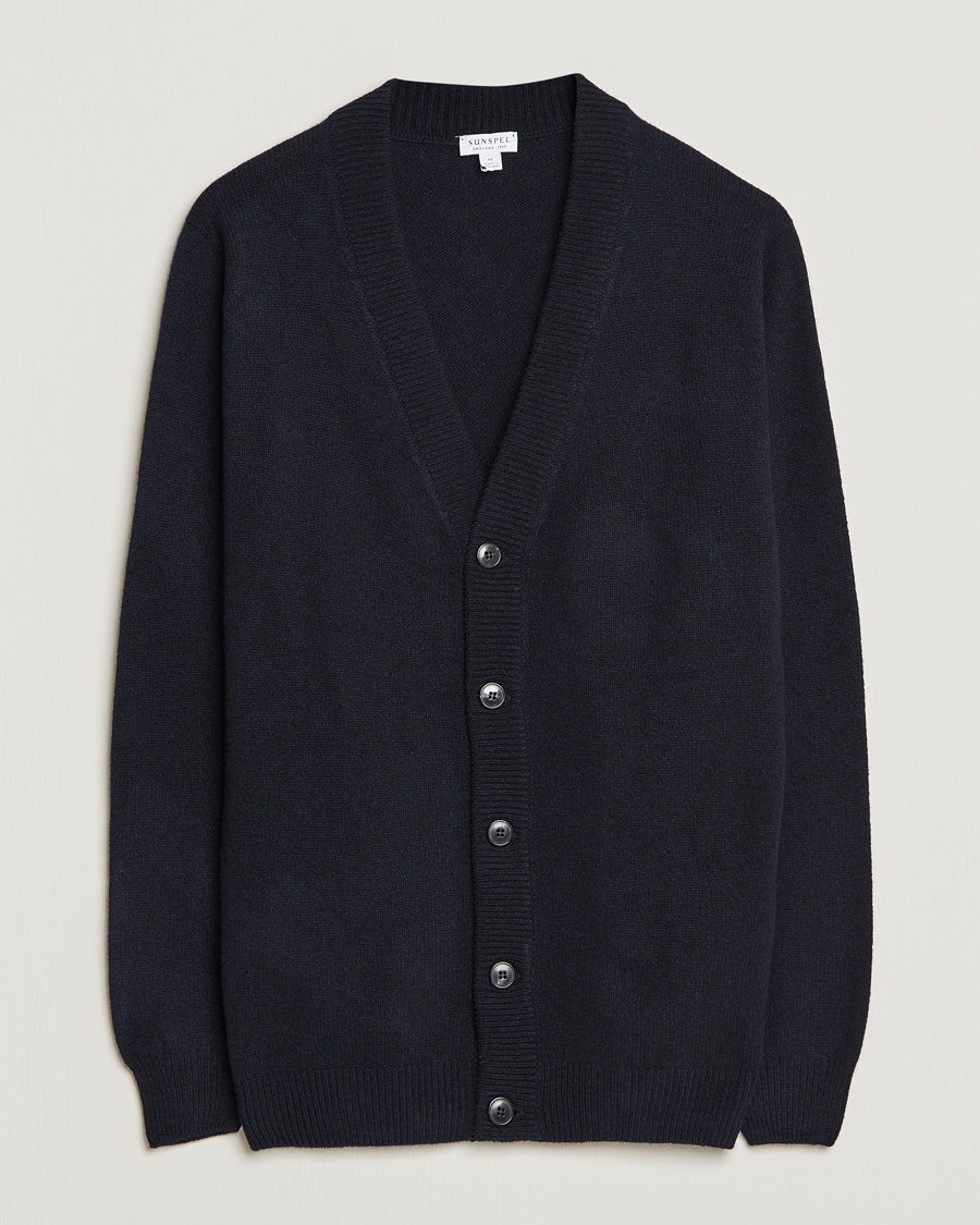 Homme | Pulls Et Tricots | Sunspel | Lambswool Cardigan Dark Navy Mouline