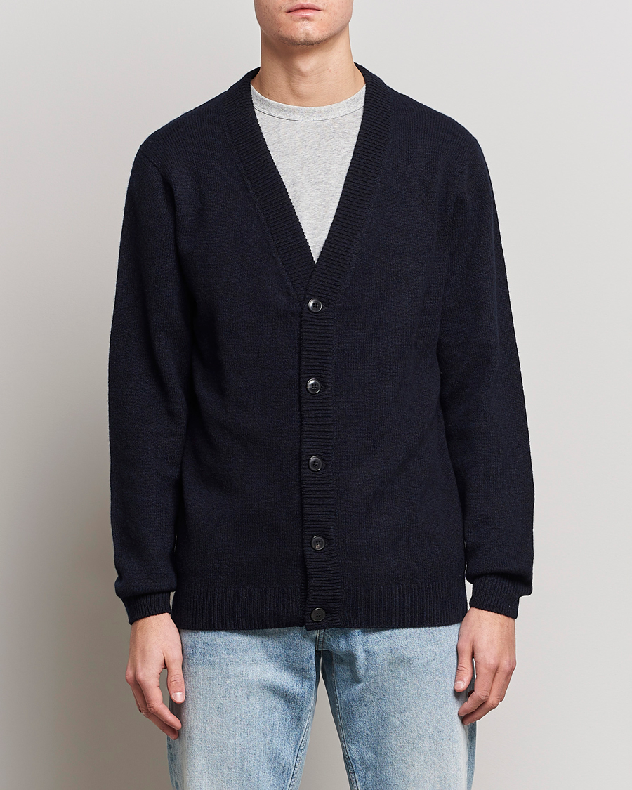 Homme | Pulls Et Tricots | Sunspel | Lambswool Cardigan Dark Navy Mouline