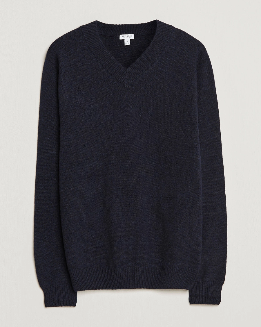 Homme | Pulls Et Tricots | Sunspel | Lambswool V-Neck Dark Navy Mouline