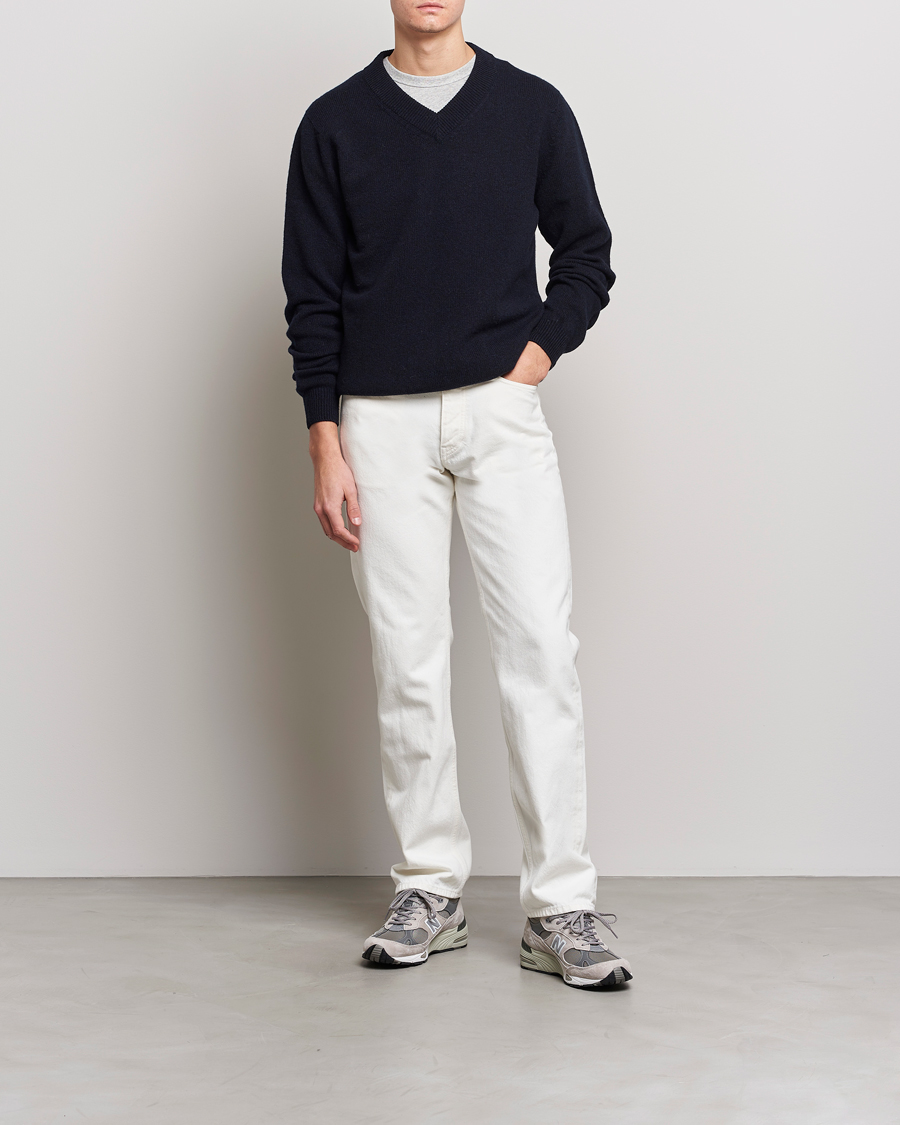 Homme | Pulls Et Tricots | Sunspel | Lambswool V-Neck Dark Navy Mouline
