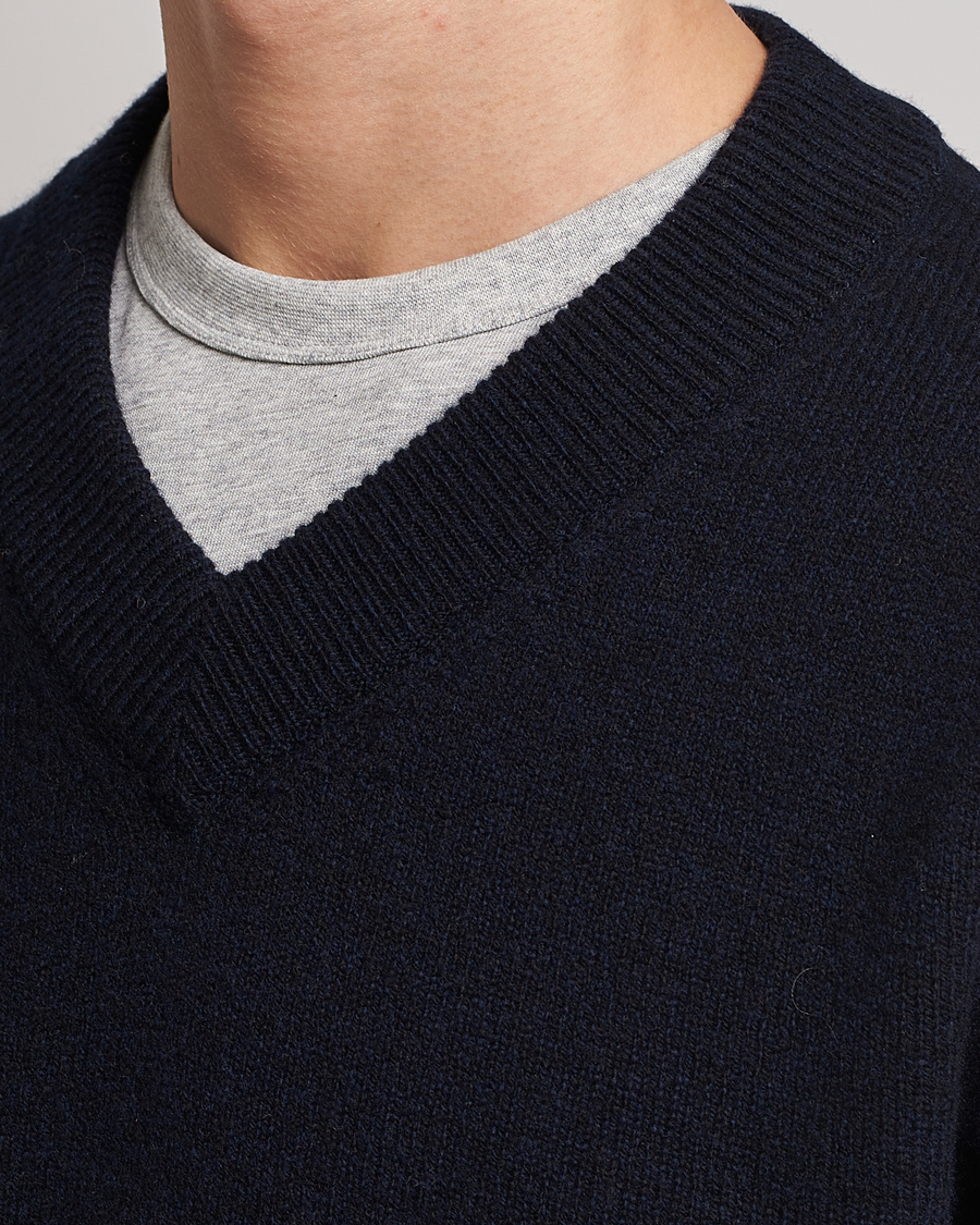 Homme | Pulls Et Tricots | Sunspel | Lambswool V-Neck Dark Navy Mouline