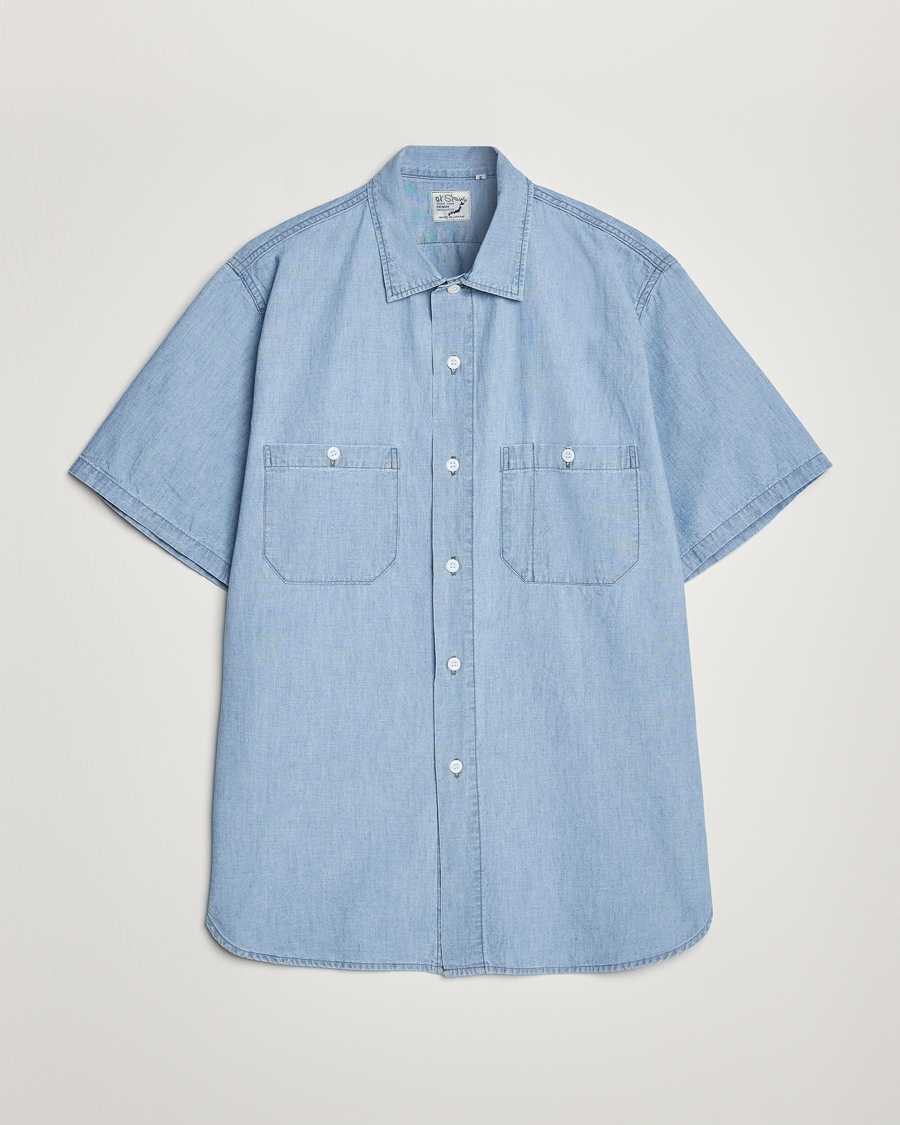 Homme | Chemises | orSlow | Chambray Short Sleeve Work Shirt Light Blue
