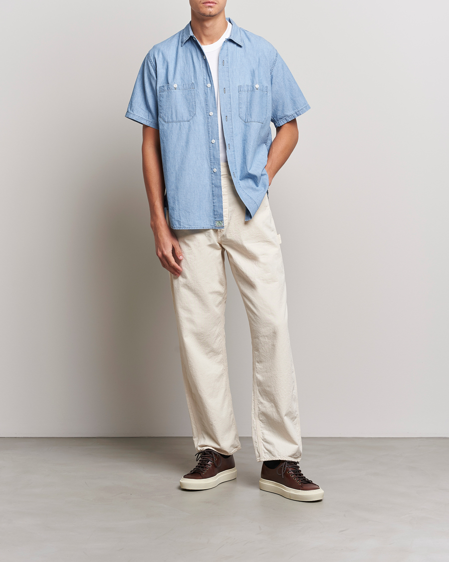 Homme | Chemises | orSlow | Chambray Short Sleeve Work Shirt Light Blue