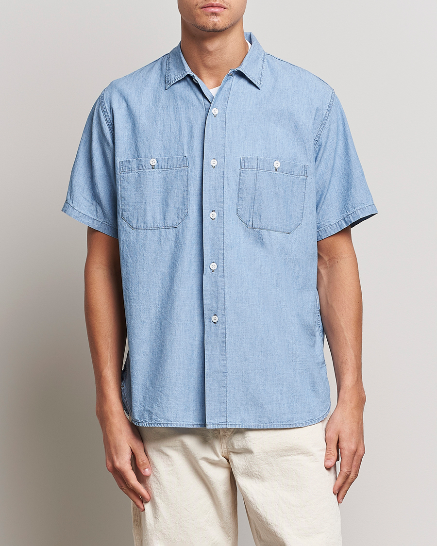 Homme | Chemises | orSlow | Chambray Short Sleeve Work Shirt Light Blue
